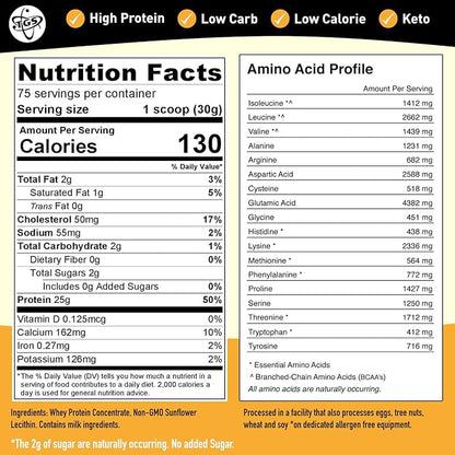 Whey Protein Powder - Unflavored, Unsweetened, Keto - 5lb - Low Carb, Low Calorie, No Soy, Made in USA