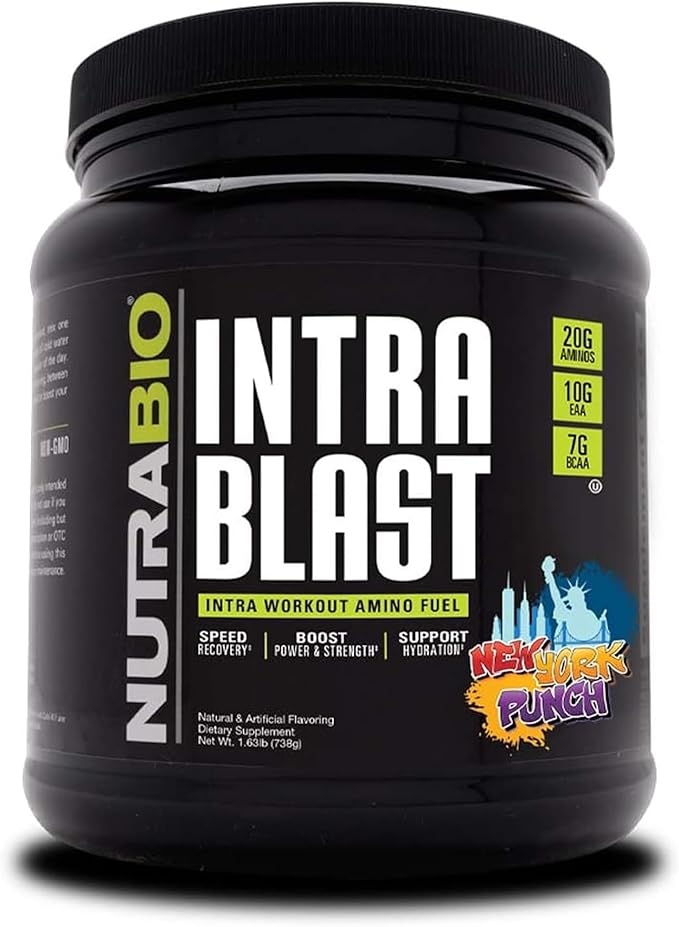 NutraBio Intra Blast BCAA EAA Electrolyte and Hydration Powder - Amino Acid Supplement, EAA/BCAA Powder - Non-GMO and Gluten Free - New York Punch - 30 Servings