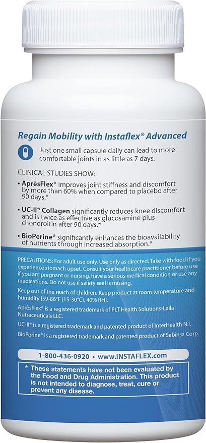 Instaflex Advanced Joint Support Supplement - Turmeric, Resveratrol, Boswellia Serrata Extract, BioPerine, UC-II Collagen- 30 Count