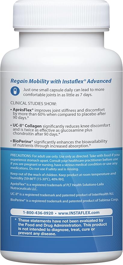 Instaflex Advanced Joint Support Nutritional Supplement Capsule with Doctor Formulated Joint Relief Supplement, Featuring UC-II Collagen & 5 Other Joint Discomfort Fighting Ingredients, 60 Ct