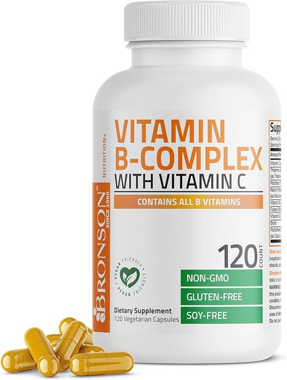 Bronson Vitamin B Complex with Vitamin C - Immune Health, Energy Support & Nervous System Support - Non-GMO, 120 Vegetarian Capsules