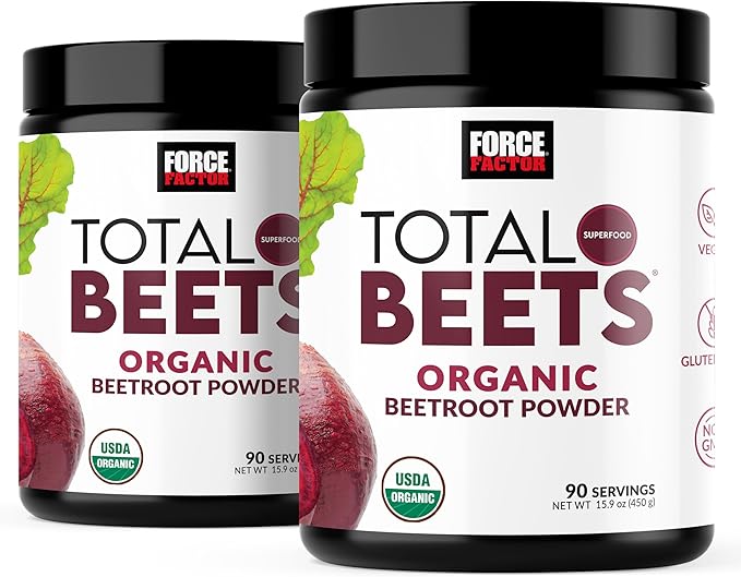 FORCE FACTOR Total Beets Organic Beetroot Powder, Superfood to Boost Daily Nutrition, USDA Organic, Vegan, Gluten-Free, and Non-GMO Beet Supplement, Unflavored, 180 Servings, 2-Pack