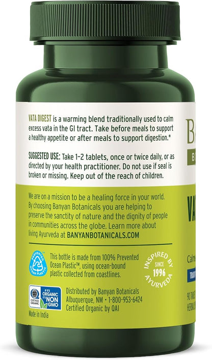 Banyan Botanicals Vata Digest – Organic Digestion Supplement – Warming & Balancing Digestion Aid to Support Comfortable Digestion* – 90 Tablets – Non GMO Sustainably Sourced Vegan