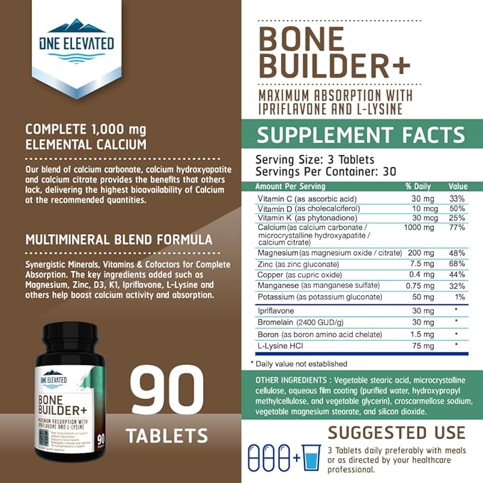 Comprehensive Bone Builder Calcium Supplement. Formulated with Highest Grade Calcium -Carbonate/Hydroxyapatite/Citrate, Magnesium, Zinc, D3. Works in Sync for Optimum Bone Health and Bone Strength.