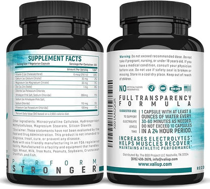 VALI Electrolyte Salts Rapid Oral Rehydration Replacement Pills. Hydration Nutrition Powder Supplement, Recovery & Relief Fast. Fluid Health Essentials. Keto Salt Mineral Tablets. 120 Veggie Capsules