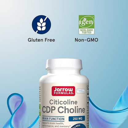 Jarrow Formulas Citicoline CDP Choline 250 MG, CDP Choline Supplement Supports Brain Health, Performance and Memory, 60 Capsules, Up to a 60 Day Supply