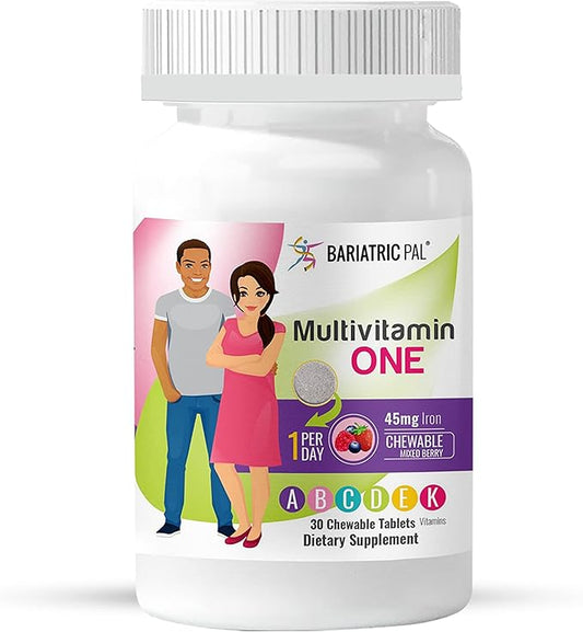 BariatricPal Multivitamin ONE 1 per Day! Bariatric Multivitamin Chewable with 45mg Iron - Mixed Berry (30 Count)