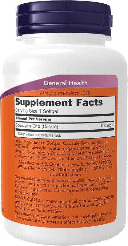 NOW Foods Supplements, CoQ10 (Coenzyme Q10) 100 mg, Pharmaceutical Grade, Cardiovascular Health*, 150 Softgels