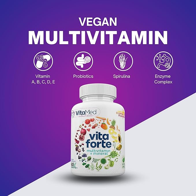 Vegan Multivitamin for Women and Men with digestive enzymes, Probiotics, Vitamin D3, Vitamin C, Vitamin A, Vitamin B12, Multi Vitamin and Multimineral Supplement for Immune Support,60 Tablets