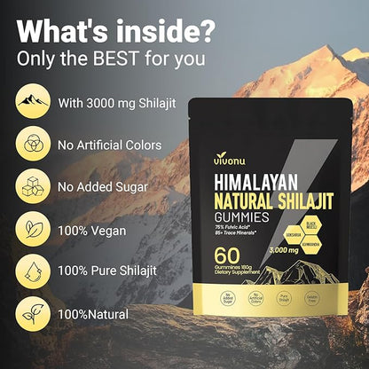 Shilajit Gummies, Shilajit micronutrient Supplement, Himalayan Premium Ingredient Shilajit - Ashwagandha, Gokshura, Fulvic Acid & 85+ Trace Minerals