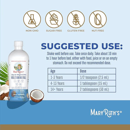 MaryRuth Organics Liquid Nighttime Multimineral Sleep Supplement | Sugar Free | Calm Magnesium Citrate | NO Melatonin | Calcium Magnesium Zinc | Available in 4 Flavors | Gluten Free | 15 Servings