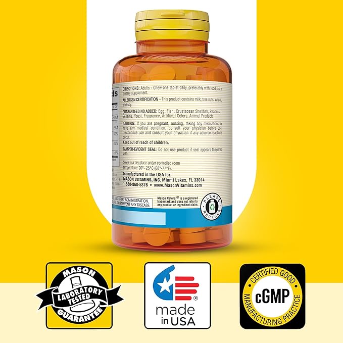 MASON NATURAL Calcium 600 mg with Vitamin D3 - Supports Healthy Bones, Strengthens Muscle Function, Coffee Mocha Flavor, 100 Chewables (Pack of 3)