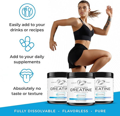 Muscle Feast Creavitalis Micronized Creatine Monohydrate Powder | Premium Pre-Workout or Post-Workout | Easy to Mix, Gluten-Free, Safe and Pure, Kosher Certified, Unflavored, 200g