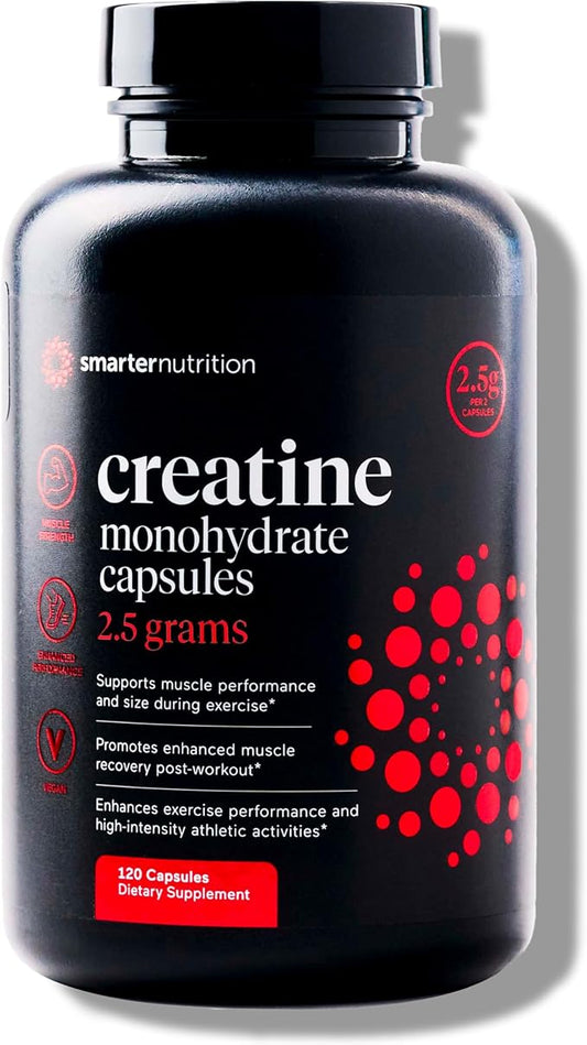 Smarter Nutrition Creatine Monohydrate Pills with 2500mg (2.5g) Per Serving, Vegan Capsules - Pre & Post Workout Recovery Support, Promotes Muscle Mass &. Endurance - 120 Count[60-Day Supply]