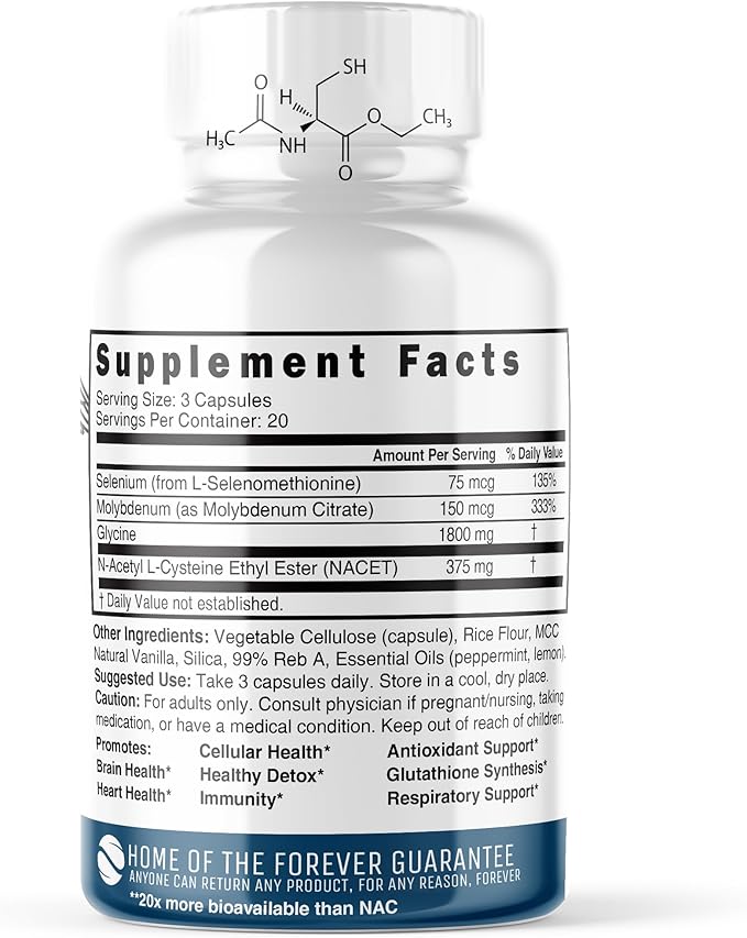 Neuro NAC Supplement 375mg Extra Strength with 1800mg Glycine - N-Acetyl Cysteine Ethyl Ester - 20x More Bioavailable Than NAC 600 mg - Boost Glutathione 10x More Than Liposomal Glutathione - NACET