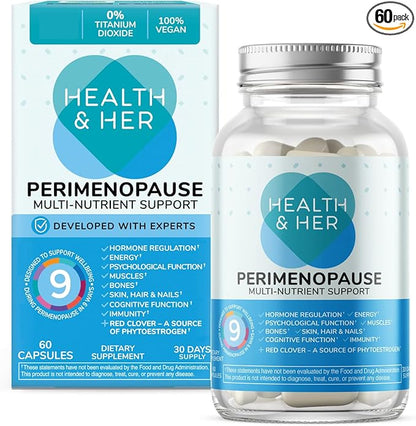 Health & Her Perimenopause Multi-Nutrient Support, Support for Wellbeing During Pre-Menopause (Early Stage of Menopause) Perimenopause Supplements for Women, Perimenopause Vitamins, Vegan (60 ct.)