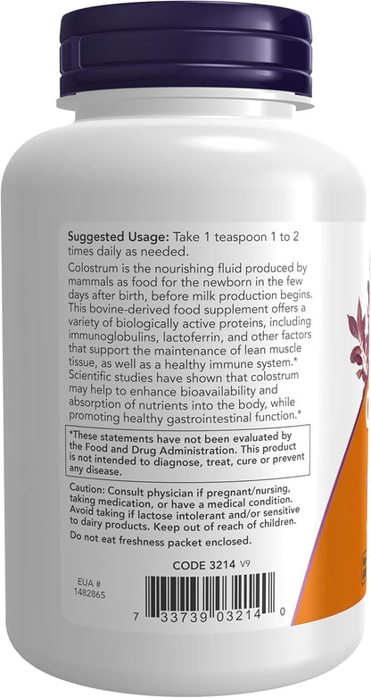 NOW Foods Supplements, Colostrum Powder, Naturally occurring Immunoglobulins and Lactoferrin, 3-Ounce