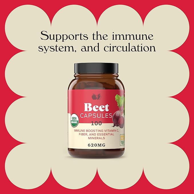 Organic Beet Root Capsules - Made in The USA, Naturally Boost Energy, Stamina, & Nitric Oxide with a Pure Organic Beet Root Supplement