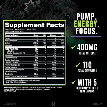 RYSE Up Supplements Noel Deyzel x Pre Workout | Intense Pumps, Energy, & Focus | Citrulline & Beta Alanine | 400mg Total Caffeine | 40 Servings (Green Apple)