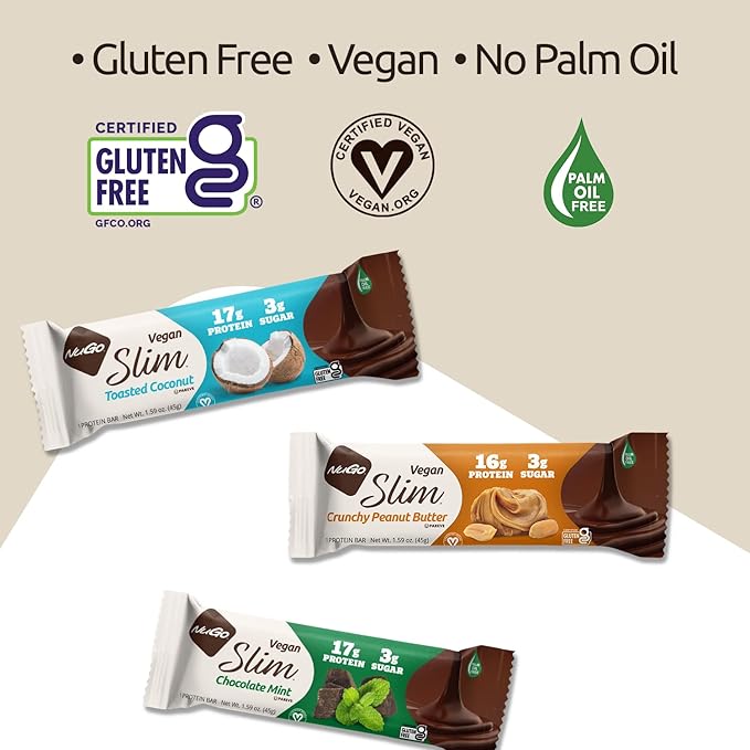 NuGo Slim Dark Chocolate Espresso, 16g Vegan Protein, 3g Sugar, 7g Fiber, 170 Calories, Low Net Carbs, Gluten Free, 12 Count