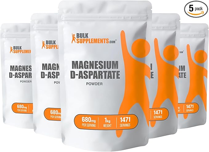 BulkSupplements.com Magnesium D-Aspartate Powder - Magnesium Supplement, High Absorption Magnesium - Gluten Free, 680mg (49mg of Magnesium) per Serving, 5kg (11 lbs) (Pack of 5)