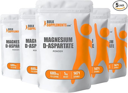 BulkSupplements.com Magnesium D-Aspartate Powder - Magnesium Supplement, High Absorption Magnesium - Gluten Free, 680mg (49mg of Magnesium) per Serving, 5kg (11 lbs) (Pack of 5)