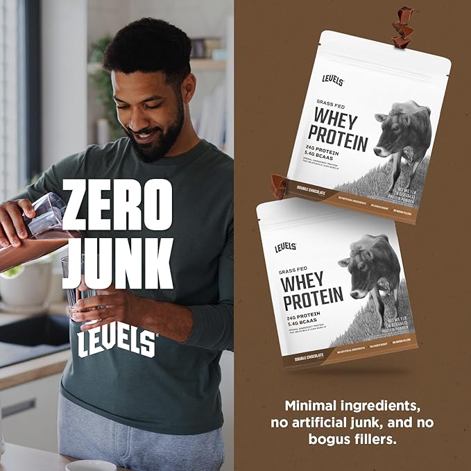 Levels Grass Fed Whey Protein Powder, No Artificials, 24G of Protein, Double Chocolate, 1LB