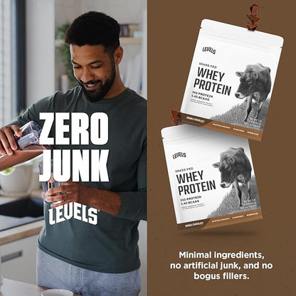 Levels Grass Fed Whey Protein Powder, No Artificials, 24G of Protein, Double Chocolate, 1LB