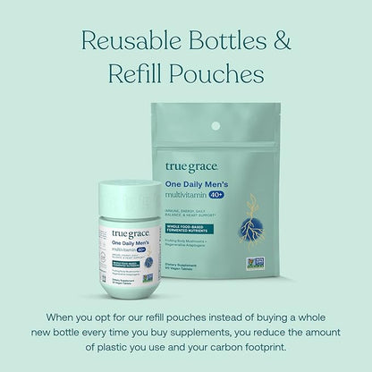 True Grace Men's 40+ One Daily Multivitamin Fermented Minerals, Organic Adaptogens & Mushrooms Whole Body Balance Immune, Endurance, Bone & Heart Support Supplement - Non-GMO - 30 Vegan Tablets