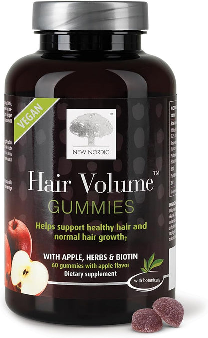 NEW NORDIC Hair Volume Gummies, 2500 mcg Biotin Daily Intake, Hair Vitamins to Support Hair Skin & Nails, Vegan Hair Supplement for Men and Women, 60 Count (Pack of 1)