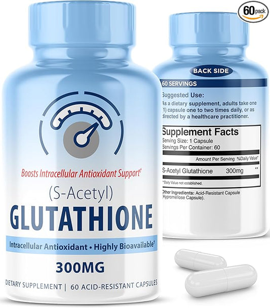 S-Acetyl L-Glutathione - Acetylated Glutathione Supplement 300mg - Works as Antioxidant Support, Liver, & Skin Vitality - Highly Bioavailable L Glutathione Supplement - 60 Pure Glutathione Capsules