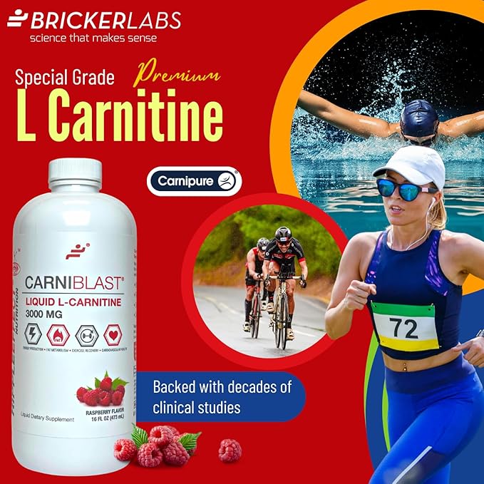 CARNIBLAST Liquid L-Carnitine 3000mg, Premium L Carnitine Carnipure, Energy Nutrition, Energy Supplement and Energy Booster, Raspberry, 16 fl oz