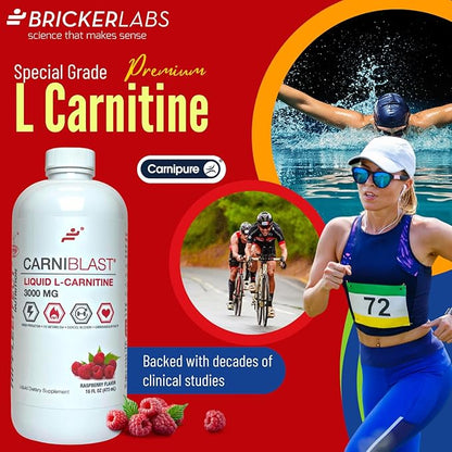 CARNIBLAST Liquid L-Carnitine 3000mg, Premium L Carnitine Carnipure, Energy Nutrition, Energy Supplement and Energy Booster, Raspberry, 16 fl oz