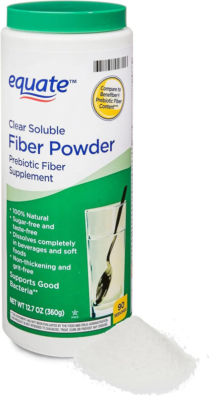 Equate Clear Soluble Prebiotic Fiber Powder, 12.7 oz (Pack of 2) - 100% Natural Soluble Fiber Supplement, Gluten-Free, Sugar-Free, Equate Fiber Powder for Digestive Health
