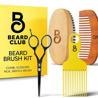 The Beard Club Beard Brush, Beard Pick, Beard Comb and Scissors - Beard Kit for Men Grooming and Care for Beards and Mustaches - Gift Set