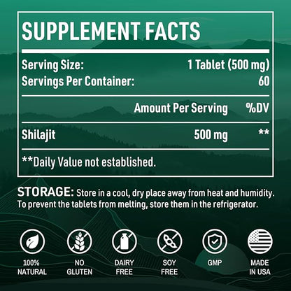 30,000 MG Shilajit Tablets, Shilajit Himalayan Organic, with Fulvic Acid & 85+ Trace Minerals, More Effective Than Shilajit Resin & Capsules, Shilajit for Men & Women, with Lab Test. 60 Count.