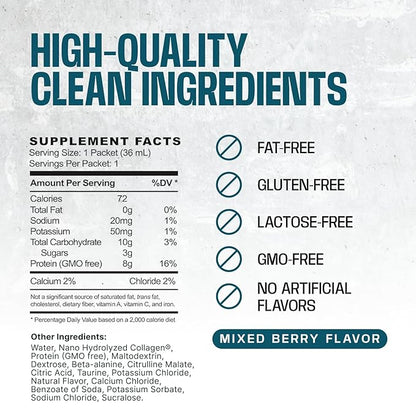 Frog Fuel Ultra Pre Workout Shot & Energy Gel with 1500mg Beta Alanine, Electrolytes 8g Protein Nano-Hydrolyzed Grass Fed Collagen, 10g Carbs, Gluten Free, Fat Free, Berry, 1.2 oz Packets, 24 Pack