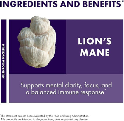 Host Defense Lion's Mane Extract - Brain Health Support Supplement - Mushroom Supplement to Support Focus & Memory Function - Immune & Nervous System Support Supplement - 1 fl oz (30 Servings)*