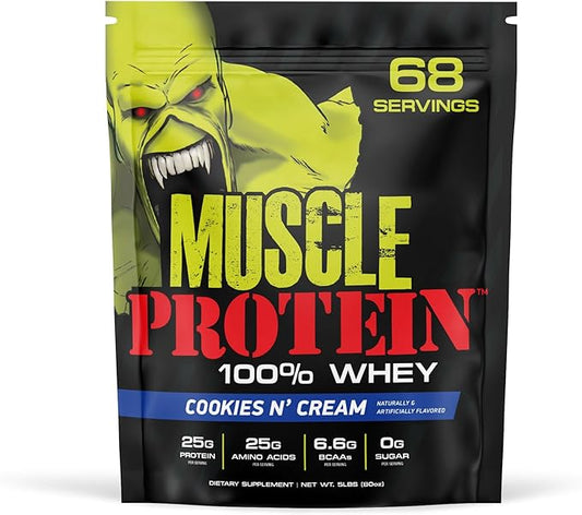 Muscle Whey Protein [5 lbs/Pack of 1]–Cookies n Cream Flavored Protein Powder, 25,000mg Amino Acids/Serving, Cold Filtered(Packaging May Vary)