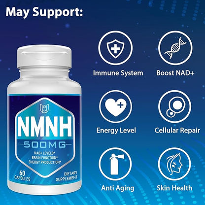 NMNH (Dihydronicotinamide Mononucleotide), NAD Supplement to Boost NAD+ Levels as We Age (May Be More Effective Than Nicotinamide Riboside), 500mg Per Serving - 240 Count (240 Servings)