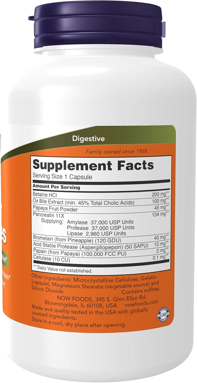 NOW Foods Supplements, Super Enzymes, Formulated with Bromelain, Ox Bile, Pancreatin and Papain,180 Capsules
