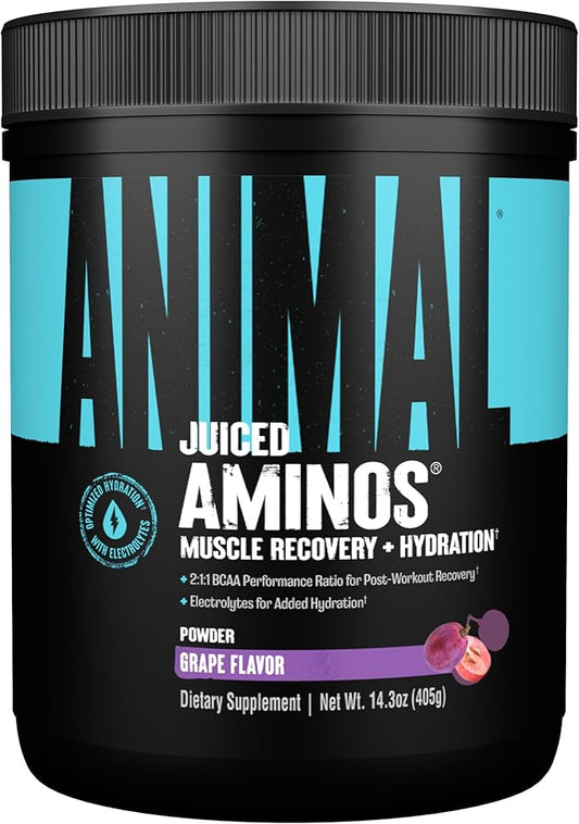 Animal Juiced Amino Acids - BCAA Powder EAA Matrix Plus Hydration with Electrolytes and Sea Salt Anytime Recovery and Improved Performance, Grape Flavor, 30 Servings