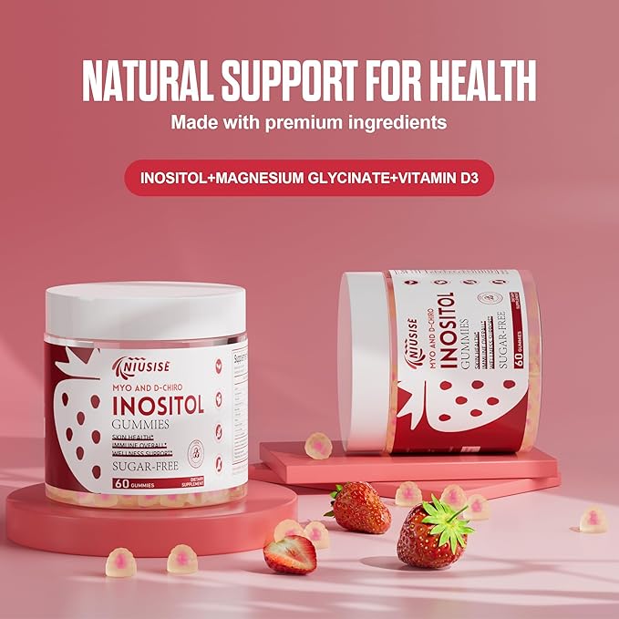 Inositol Gummies, Inositol Supplement with Myo-Inositol & D-Chiro Inositol + Vitamin D3, Ideal 40:1 Ratio, with Magnesium Glycinate 400mg, Supports Regular Cycle for Women, Vegan, 2 Pack