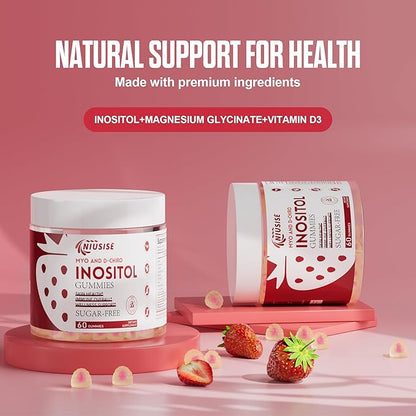 Inositol Gummies, Inositol Supplement with Myo-Inositol & D-Chiro Inositol + Vitamin D3, Ideal 40:1 Ratio, with Magnesium Glycinate 400mg, Supports Regular Cycle for Women, Vegan, 2 Pack