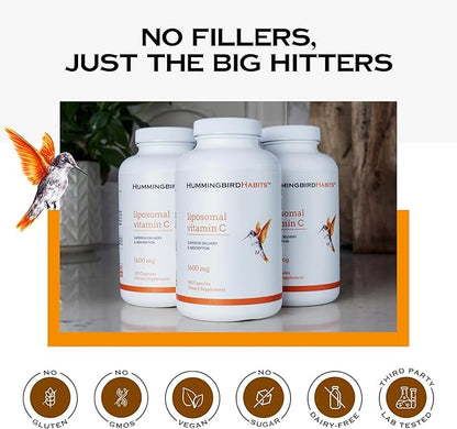 Liposomal Vitamin C 1600mg, High Absorption Vitamin C for Immune Support, Fat Soluble VIT C Antioxidant Supplement for Collagen Synthesis, Joint Support & Skin Appearance, 180 Vegan Capsules