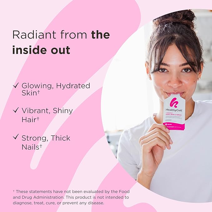 Healthycell Vibrant Hair, Skin & Nails - Hair Vitamins with Liquid Collagen for Women - Hyaluronic Acid Supplement with Collagen Peptides, Vitamin E, Biotin - Maximum Absorption - 30 Gel Packs