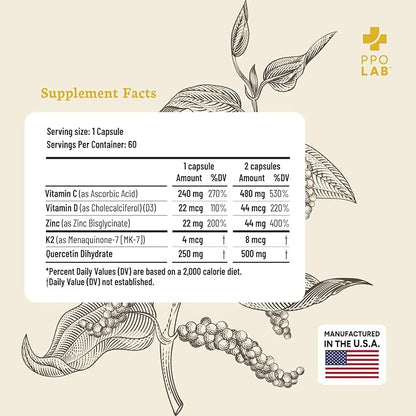 Immune-fx™ Advanced Daily Chelated Zinc Ionophore Immune Support Supplement with Quercetin 500mg Bioflavonoid, Antioxidant Vitamin C, D3, K2, DNA Heart Lung Aid, Clean Certified® 60 Vegan Capsules