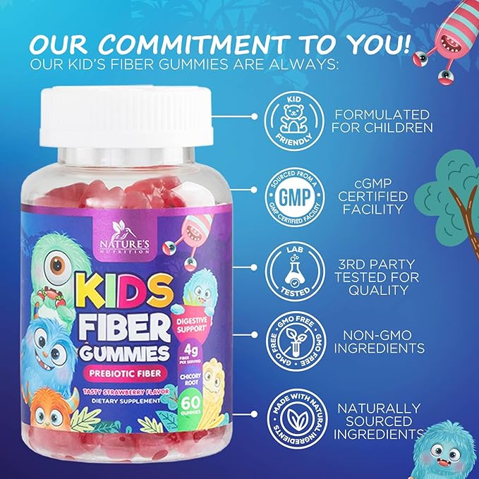 Fiber Gummies for Kids Supplement - Daily Prebiotic Fiber for Kids, Supports Regularity, Digestive Health & Immune Support, Nature's Plant Based Chicory Root Vitamins, Vegan, Berry Flavor, 60 Gummies