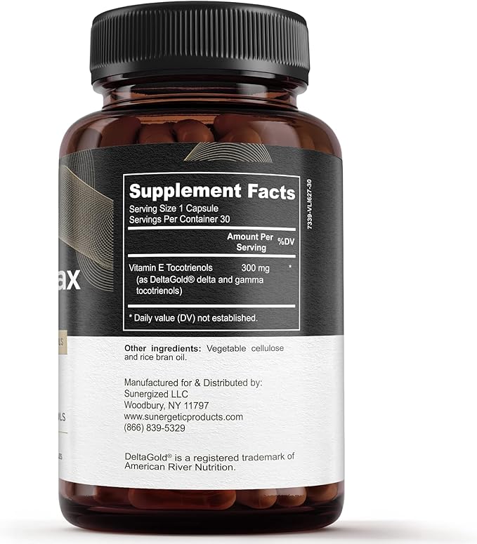 Sunergetic Premium Annatto Tocotrienol Supplement – with DeltaGold – Tocotrienols Vitamin E 300 mg – Supports Liver, Immune & Heart Health - Delta + Gamma Tocotrienols (30 Liquid Capsules)