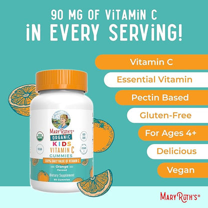 MaryRuth's Kids Vitamin C Gummies | Supplement for Immune Support & Overall Health | Immune Support Supplement | Vitamin C for Kids Ages 4+ | USDA Organic | Vegan | Non-GMO | 60 Servings
